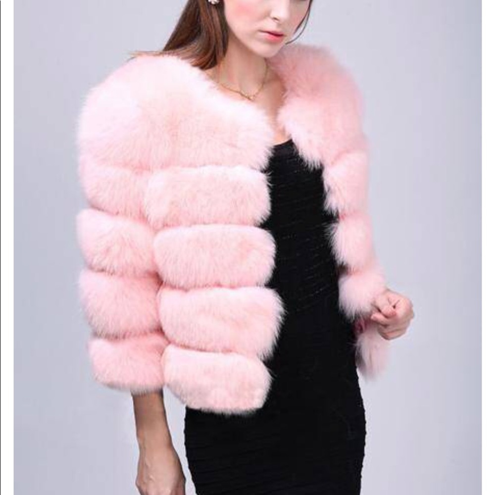 Pink faux fur coat